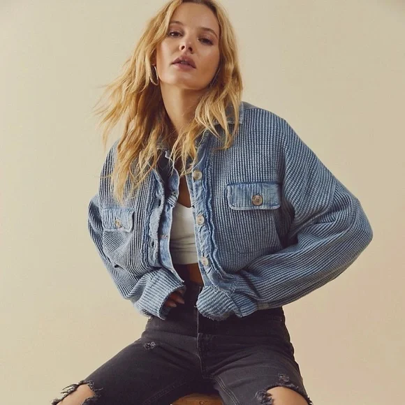 NWT Free People | FP One Cropped Scout Jacket in Blue size XL - Picture 2 of 10